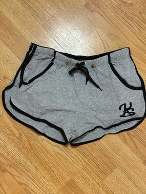 Light Gray Athletic Knit Shorts with Black Trim